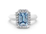 White gold Fancy Blue Emerald  Cut Halo Solitaire Engagement Ring with Square Band and Four-Prong Setting_12