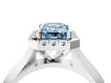White gold Fancy Blue Emerald  Cut Halo Solitaire Engagement Ring with Square Band and Four-Prong Setting_141