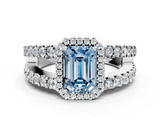 White gold Fancy Blue Emerald  Cut Halo Split Shank Diamond Ring with Four-Prong Setting_45