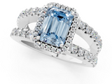 White gold Fancy Blue Emerald  Cut Halo Split Shank Diamond Ring with Four-Prong Setting_46