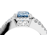 White gold Fancy Blue Emerald  Cut Halo Split Shank Diamond Ring with Four-Prong Setting_49