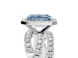 White gold Fancy Blue Emerald  Cut Halo Split Shank Prong Setting Ring_41