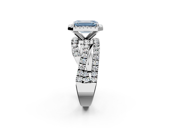 White gold Fancy Blue Emerald  Cut Halo Split Shank Prong Setting Ring
