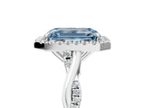 White gold Fancy Blue Emerald Cut Halo Twist Band with Four-Prong Setting_77