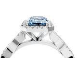 White gold Fancy Blue Emerald  Cut Halo Twisted Band Four-Prong Ring_24
