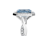 White gold Fancy Blue Emerald  Cut Halo Twisted Band Four-Prong Ring_25