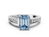 White gold Fancy Blue Emerald  Cut Milgrain Channel Set Engagement Ring with Solitaire Prong Setting_79