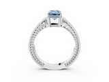 White gold Fancy Blue Emerald  Cut Milgrain Channel Set Engagement Ring with Solitaire Prong Setting_82
