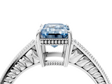 White gold Fancy Blue Emerald  Cut Milgrain Channel Set Engagement Ring with Solitaire Prong Setting_83