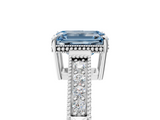 White gold Fancy Blue Emerald  Cut Milgrain Channel Set Engagement Ring with Solitaire Prong Setting_84