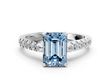 White gold Fancy Blue Emerald  Cut Pavé Band Solitaire Ring with Four-Prong Setting_59
