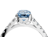 White gold Fancy Blue Emerald  Cut Pavé Band Solitaire Ring with Four-Prong Setting_62