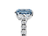 White gold Fancy Blue Emerald  Cut Pavé Band Solitaire Ring with Four-Prong Setting_64