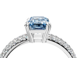 White gold Fancy Blue Emerald  Cut Pave Diamond Engagement Ring with Channel Set Band and Four-Prong Setting_24
