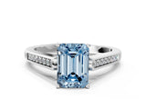 White gold Fancy Blue Emerald Cut Solitaire Cathedral Diamond Engagement Ring with Channel-Set Band and Four-Prong Setting_15