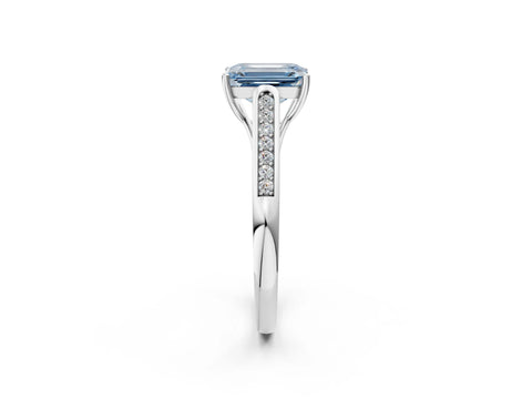 White gold Fancy Blue Emerald Cut Solitaire Cathedral Diamond Engagement Ring with Channel-Set Band and Four-Prong Setting_17