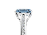 White gold Fancy Blue Emerald Cut Solitaire Cathedral Diamond Engagement Ring with Channel-Set Band and Four-Prong Setting_20