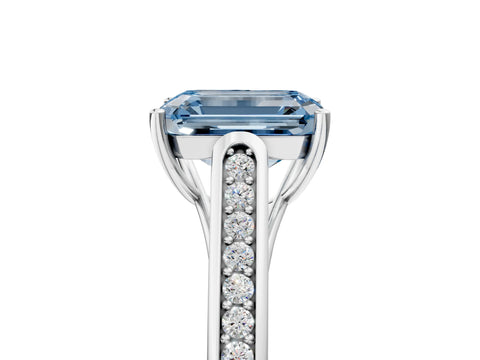 White gold Fancy Blue Emerald Cut Solitaire Cathedral Diamond Engagement Ring with Channel-Set Band and Four-Prong Setting_20