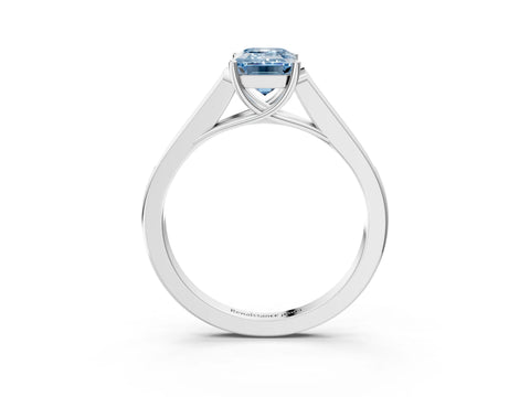 White gold Fancy Blue Emerald Cut Solitaire Cathedral Diamond Engagement Ring with Channel-Set Band and Four-Prong Setting_6