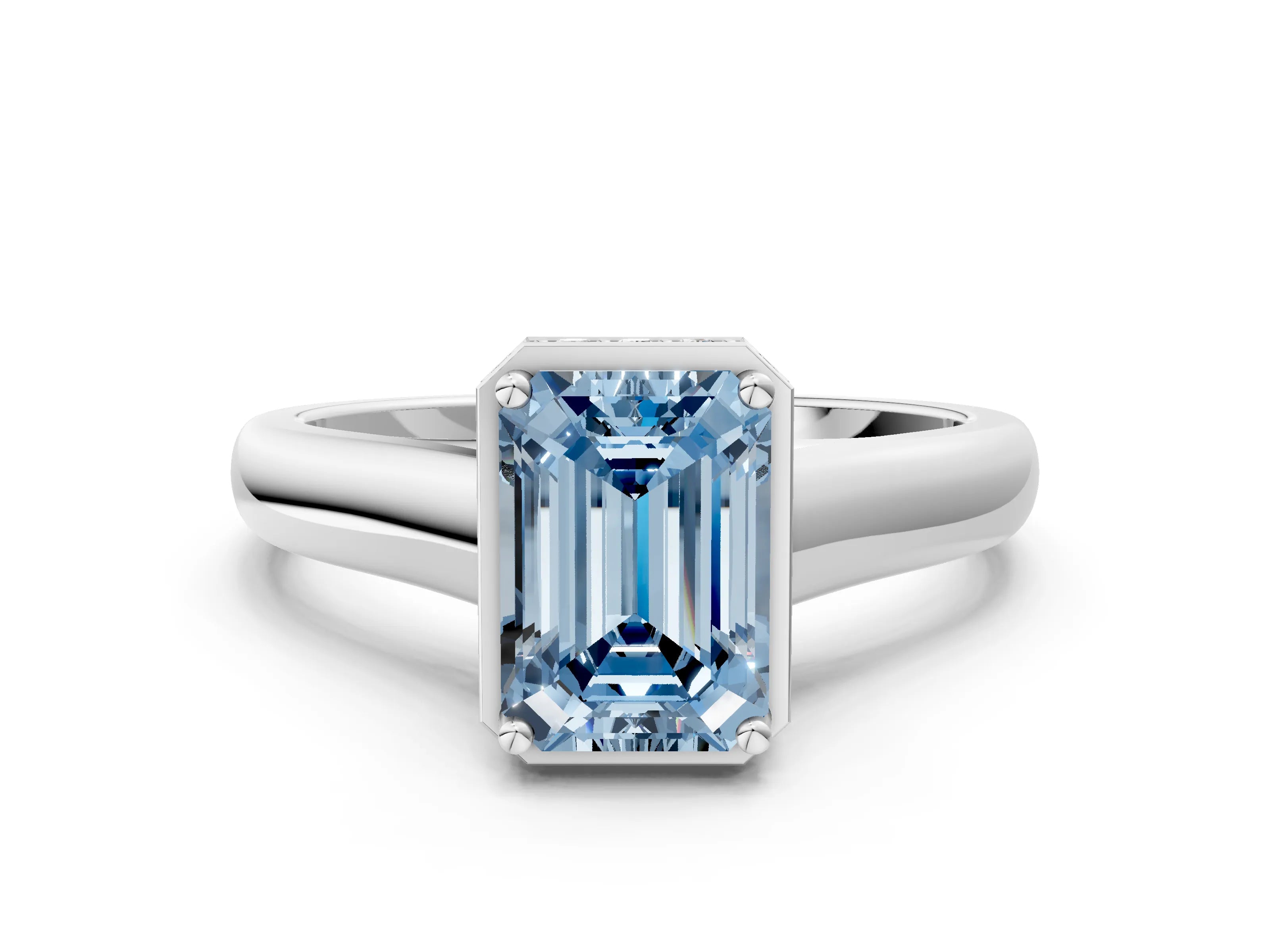 White gold Fancy Blue Emerald Cut Solitaire Diamond Engagement Ring with Four-Prong Setting and Tapered Band_12