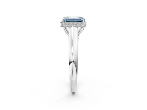 White gold Fancy Blue Emerald Cut Solitaire Diamond Engagement Ring with Four-Prong Setting and Tapered Band_14