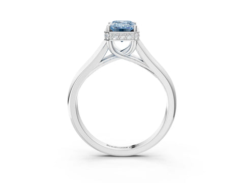 White gold Fancy Blue Emerald Cut Solitaire Diamond Engagement Ring with Four-Prong Setting and Tapered Band_15