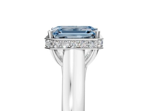 White gold Fancy Blue Emerald Cut Solitaire Diamond Engagement Ring with Four-Prong Setting and Tapered Band_17