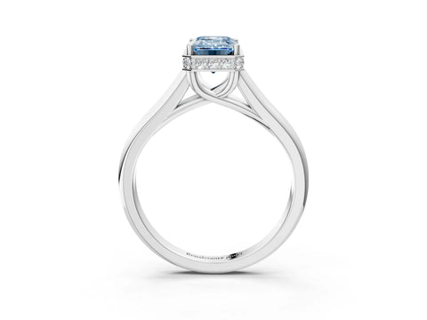 White gold Fancy Blue Emerald Cut Solitaire Diamond Engagement Ring with Four-Prong Setting and Tapered Band_3