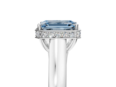 White gold Fancy Blue Emerald Cut Solitaire Diamond Engagement Ring with Four-Prong Setting and Tapered Band_5
