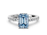 White gold Fancy Blue Emerald Cut Solitaire Diamond Engagement Ring with Pavé Band and Six-Prong Setting_12