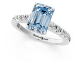 White gold Fancy Blue Emerald Cut Solitaire Diamond Engagement Ring with Pavé Band and Six-Prong Setting_13