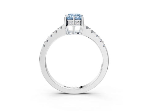 White gold Fancy Blue Emerald Cut Solitaire Diamond Engagement Ring with Pavé Band and Six-Prong Setting_15