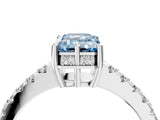 White gold Fancy Blue Emerald Cut Solitaire Diamond Engagement Ring with Pavé Band and Six-Prong Setting_16