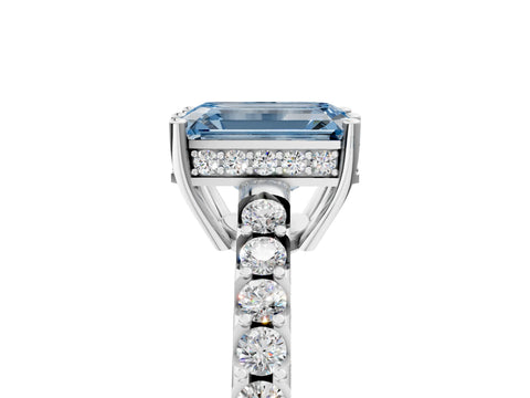 White gold Fancy Blue Emerald Cut Solitaire Diamond Engagement Ring with Pavé Band and Six-Prong Setting_17