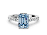 White gold Fancy Blue Emerald Cut Solitaire Diamond Engagement Ring with Pavé Band and Six-Prong Setting_24