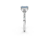 White gold Fancy Blue Emerald Cut Solitaire Diamond Engagement Ring with Pavé Band and Six-Prong Setting_26