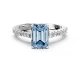White gold Fancy Blue Emerald  Cut Solitaire Diamond Engagement Ring with Pave Band and Four-Prong Setting_180