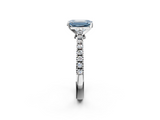 White gold Fancy Blue Emerald  Cut Solitaire Diamond Engagement Ring with Pave Band and Four-Prong Setting_183