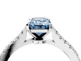 White gold Fancy Blue Emerald  Cut Solitaire Diamond Engagement Ring with Pave Band and Four-Prong Setting_184