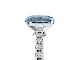 White gold Fancy Blue Emerald  Cut Solitaire Diamond Engagement Ring with Pave Band and Four-Prong Setting_187