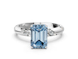 White gold Fancy Blue Emerald Cut Solitaire Diamond Engagement Ring with Twisted Pave Band and Four-Prong Setting_19