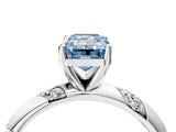 White gold Fancy Blue Emerald Cut Solitaire Diamond Engagement Ring with Twisted Pave Band and Four-Prong Setting_23