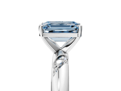 White gold Fancy Blue Emerald Cut Solitaire Diamond Engagement Ring with Twisted Pave Band and Four-Prong Setting_24