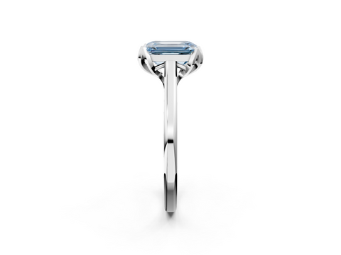 White gold Fancy Blue Emerald  Cut Solitaire Diamond Ring with Flower-Prong Setting and Classic Band_37