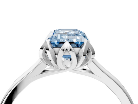 White gold Fancy Blue Emerald  Cut Solitaire Diamond Ring with Flower-Prong Setting and Classic Band_39