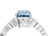 White gold Fancy Blue Emerald Cut Solitaire Diamond Ring with Infinity Twist Band and Four-Prong Setting_4