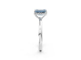 White gold Fancy Blue Emerald Cut Solitaire Diamond Ring with Prong Setting and Plain Band_14