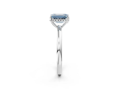 White gold Fancy Blue Emerald Cut Solitaire Diamond Ring with Prong Setting and Plain Band_2