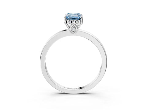 White gold Fancy Blue Emerald Cut Solitaire Diamond Ring with Prong Setting and Plain Band_4