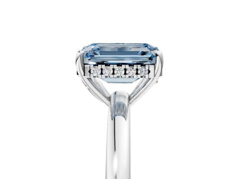 White gold Fancy Blue Emerald Cut Solitaire Diamond Ring with Prong Setting and Plain Band_6